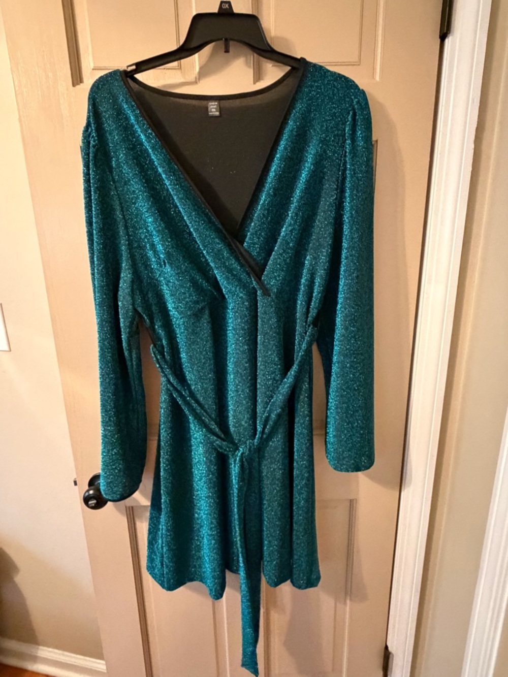 SHEIN Teal Sparkle Dress with V-Neck